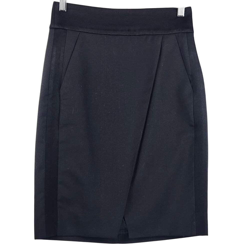 J.Crew Tuxedo Stripe Wool Wrap Pencil Skirt Women’s SZ 2 Black Fully Lined EUC